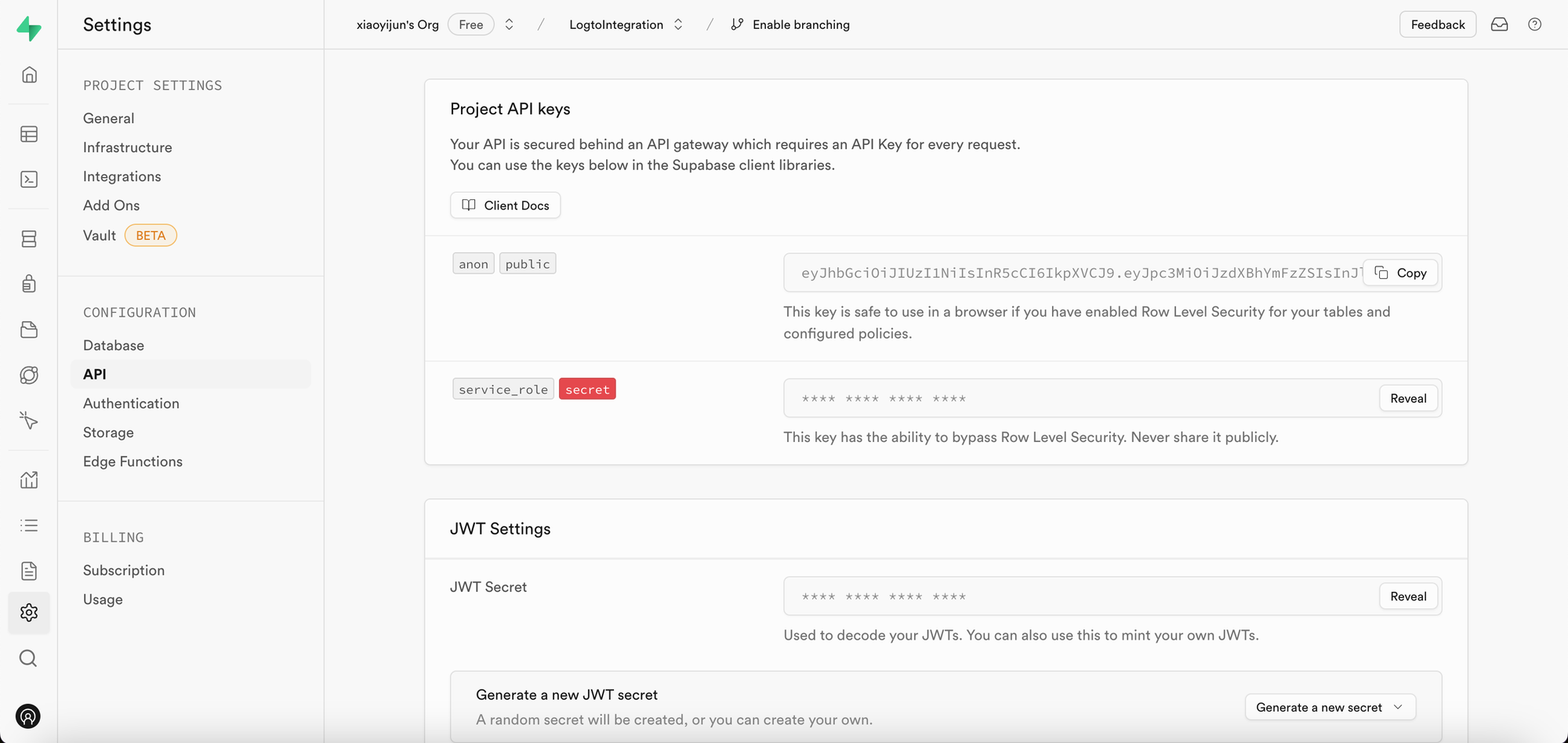 Segredo service role